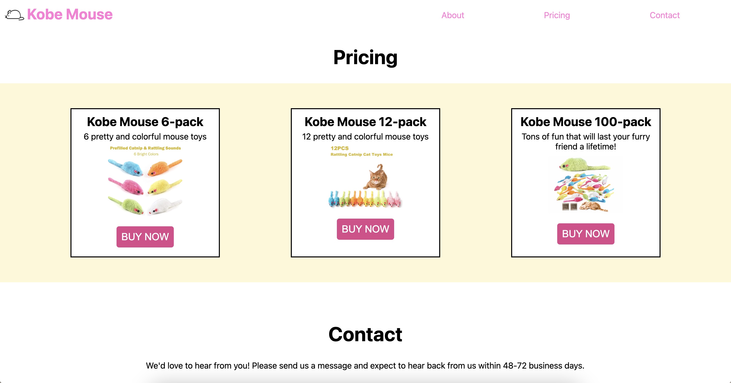 screenshot of product landing page